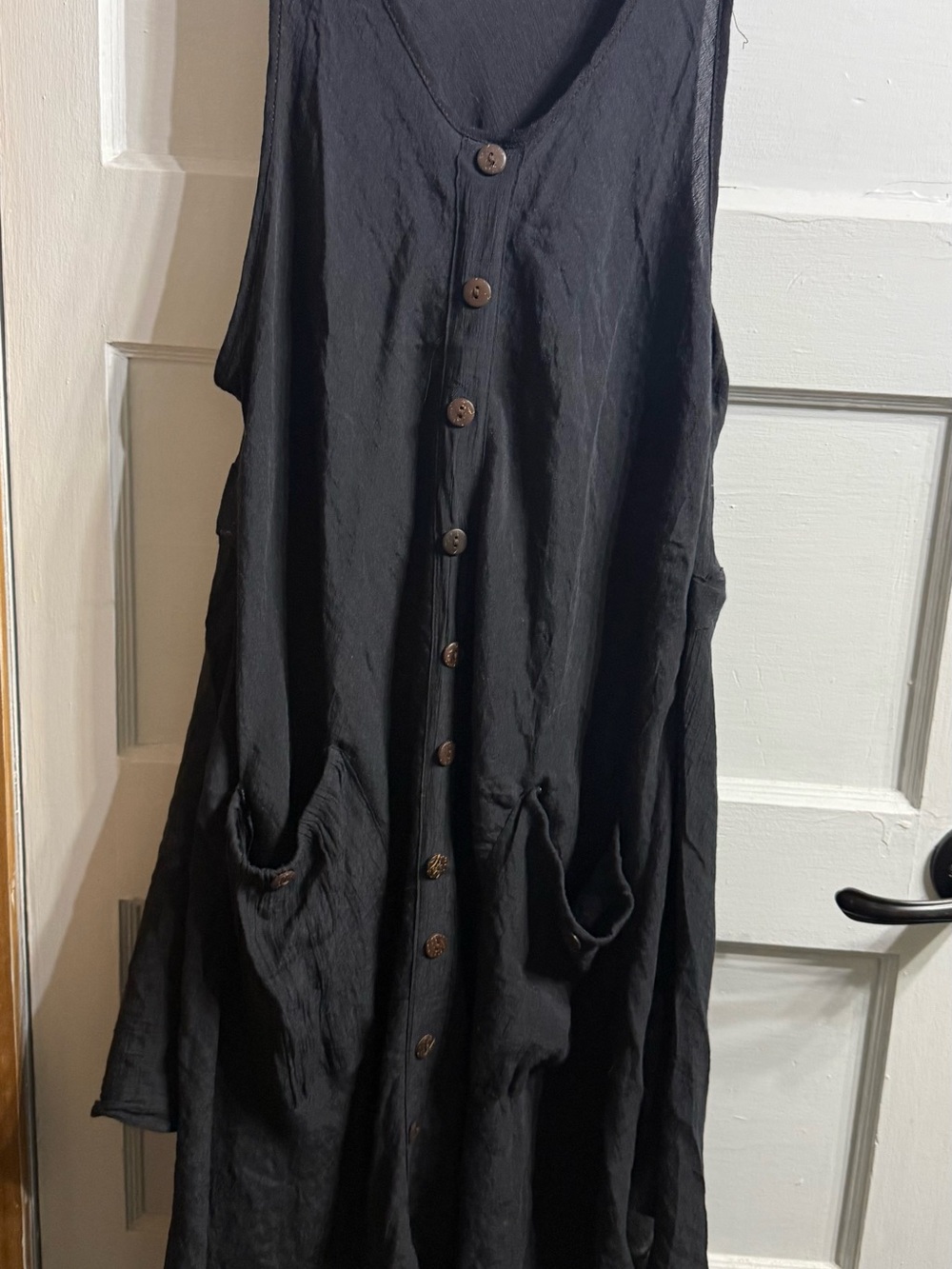 Sleeveless Faux Button-Front Black Pocket Dress
